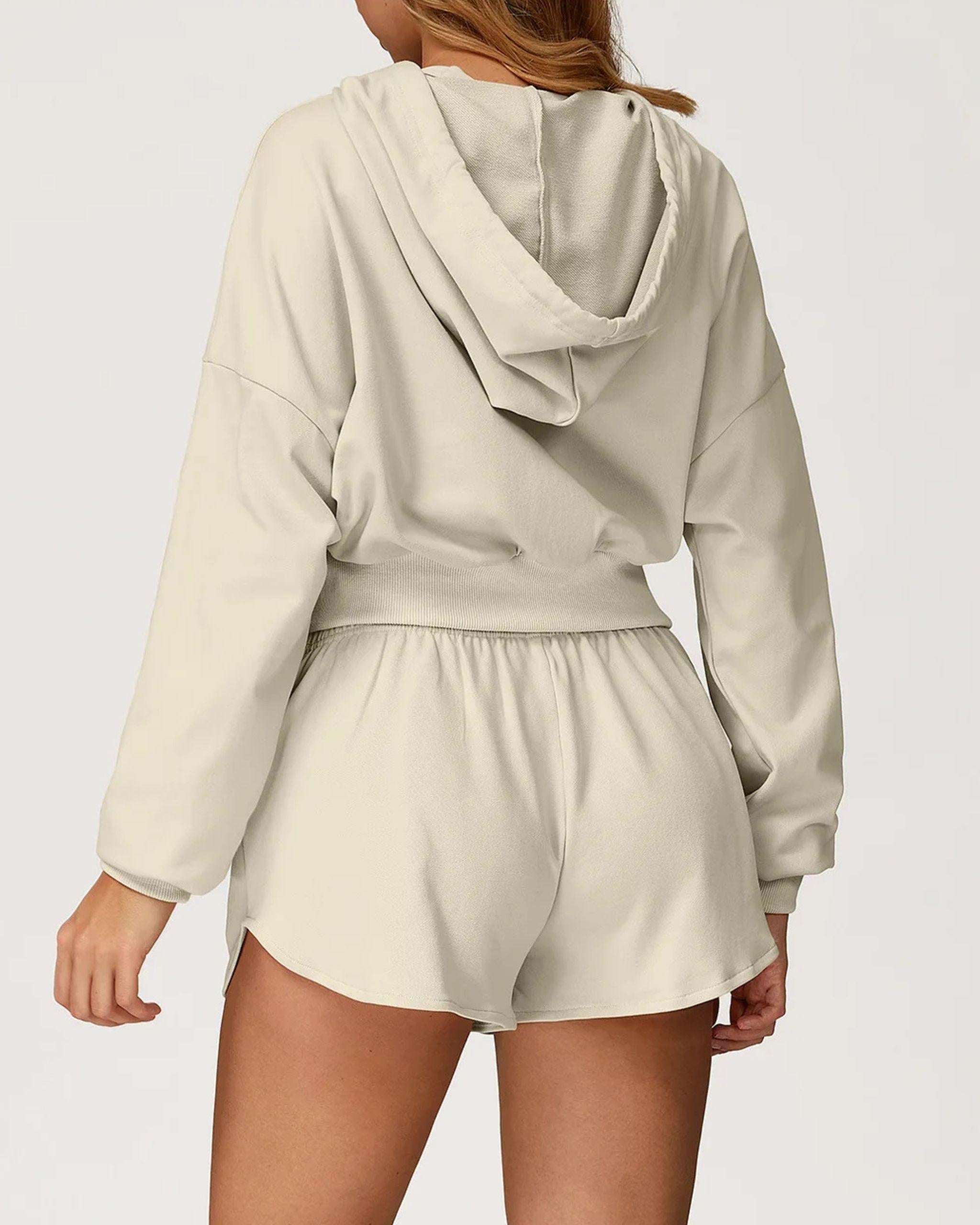 Premium Zip Hoodie für Damen in Cremeweiß, Rückansicht.