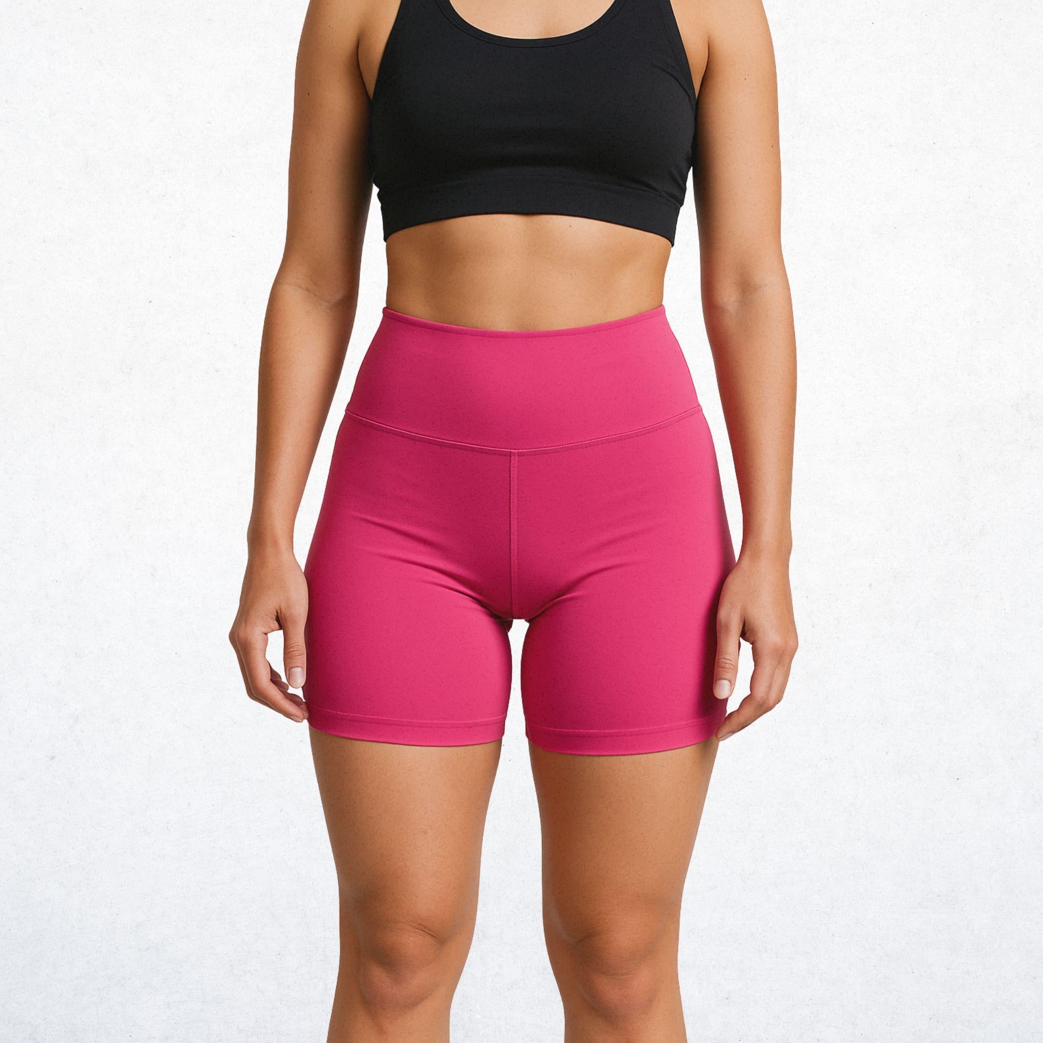 Elegantes High-Waist-Shorts für Damen in leuchtendem Rosa. Vielseitige Performance-Shorts mit stilvollem Design für Workout, Yoga und Alltag. Atmungsaktiv, bequem und stylisch.